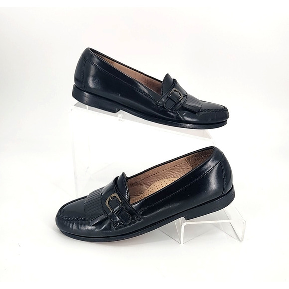 COLE HAAN LOAFER DRESS SHOES MENS 7D BLK LEATHER BUCKLE KILTIE MONK STRAP 3518